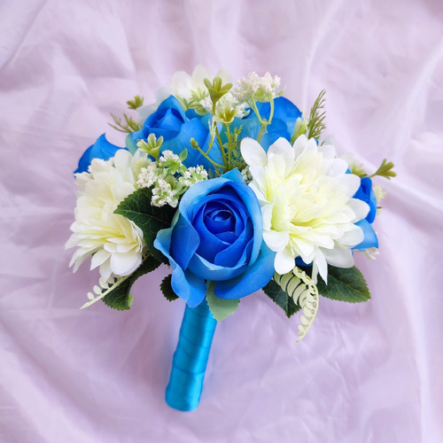 Buquê De Noiva Artificial Azul Royal E Branco | MercadoLivre
