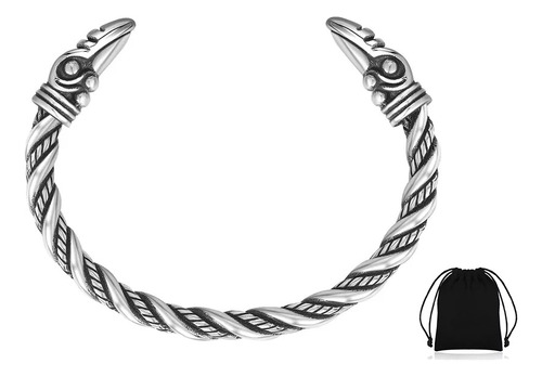 Pulsera Vikingo Diseño Cuervo Acero Inoxidable Nórdico