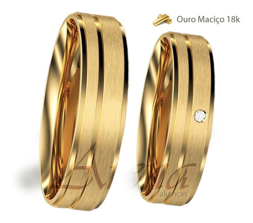 Par Aliança Em Ouro 18k 5mm Reta Acabamento Fosco E Polido