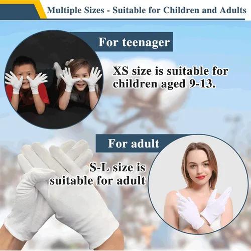 24 Piezas Guantes Dermatológicos Algodón 12 Pares Blanco