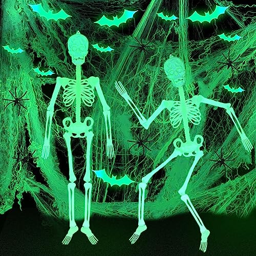 Halloween 5 Ft Skeleton Life Size Glow In The Dark Part...