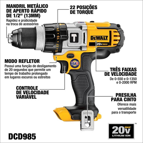 Parafusadeira/furadeira De Impacto 1/2'' (13mm) 20v - Dewalt