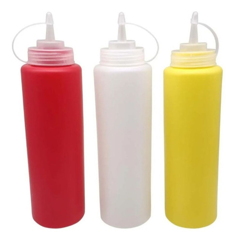 Set De 3 Dispensadores Para Salsa 25 Cm Color Rojo/Amarillo/Blanco