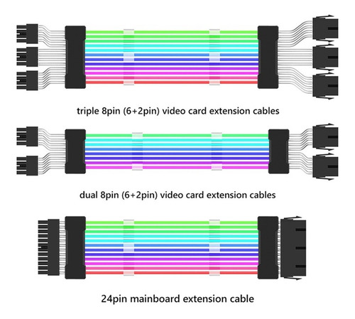B Funda De Pc Psu Extension Argb Cable Atx 2x8 Pines Pci-e