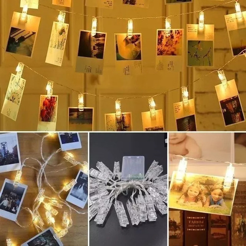 Guirnalda Luces 10 Led Broches Estrella 2mts Usb Cálida Foto Luces Blanco Cálido