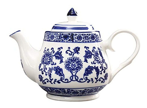 Tetera De Porcelana Azul Y Blanco De 22 Onzas