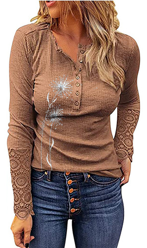 Tops De Manga Larga Estampados Holgados Con Cuello Redondo Y