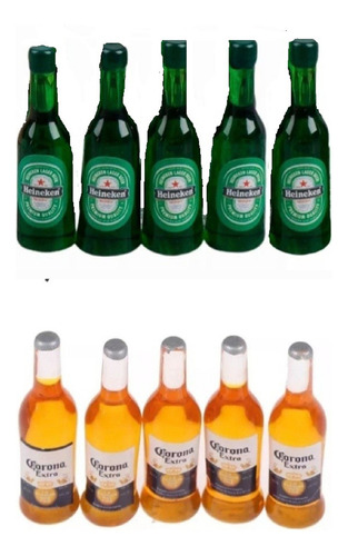 Set 5 Mini Botellas Cervezas Corona +5 Heineken Casa Muñecas