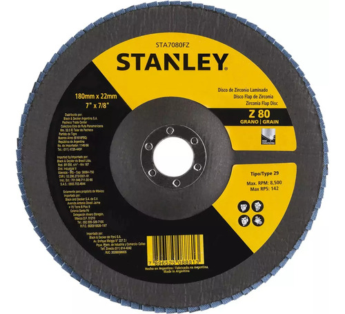 Flap Disc 7 G080 Concavo Zirconado Stanley