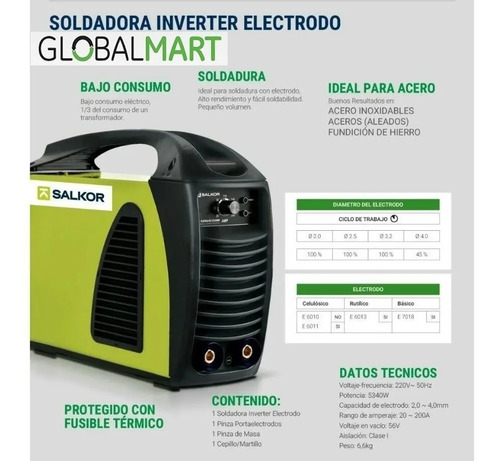 Soldadora Inverter Salkor 200 Amp + Mascara Neo 4 Sensores | Envío gratis