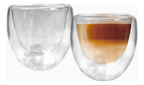 Set De 2 Vasos Doble Pared De Vidrio Linea Hudson Coffe