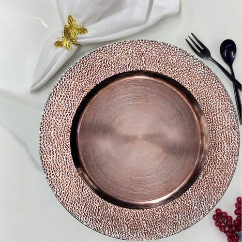 12 Bajo Plato Base Oro Rosado Borde Martillado Mod.75-55