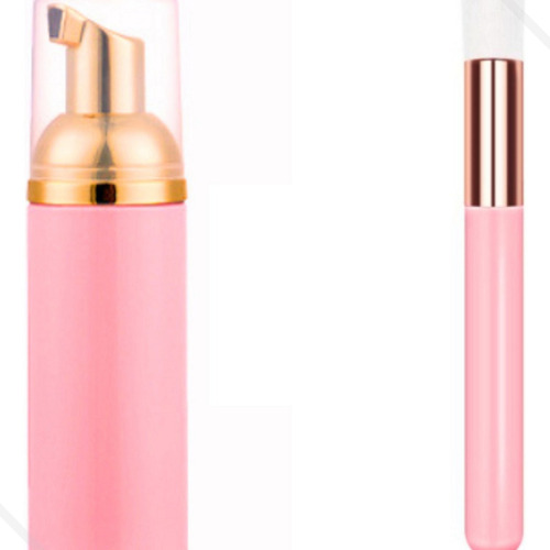 Frasco Pump E Pincel Limpeza Higienizacao Cilios 50ml Rosa