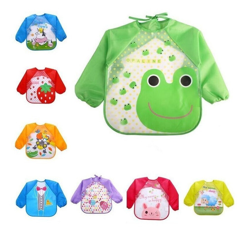 Set 4 Babero O Delantal Para Bebes Mangas Largas Impermeable