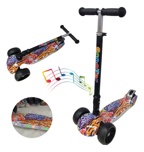 Patineta Scooter Altura Ajustable Con Luces Led Y Sonido