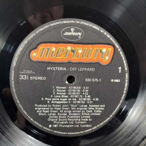Imagem 7 de 8 de Vinil Lp Def Leppard Hysteria Com Encarte Bom Estado