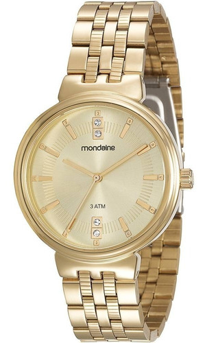 Luxuoso Relógio Feminino Mondaine 94801lpmvde2 Com Strass Cor da correia Dourado