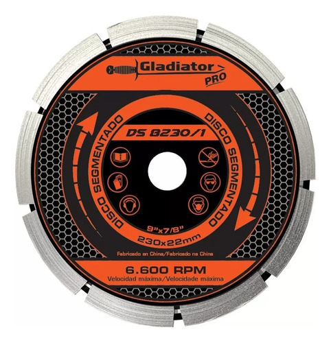 Disco Diamantado Segmentado 230mm Gladiator Industrial Color Plateado