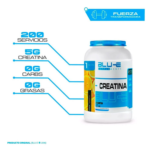Creatina Blu-e Monohidratada 1k 200 Servicios Varios Sabores Naranja