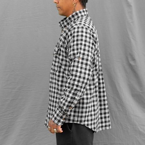 Camisa Xadrez Flanela Manga Longa Cinza