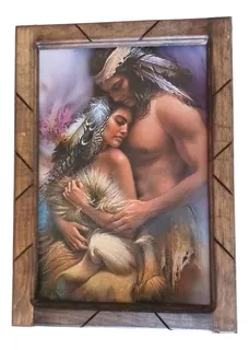 Cuadro De Pareja De Indios, Amor Indio Con Marco 33cmx45cm