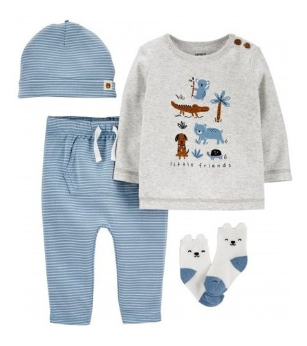 Set De Cuatro Piezas Con Pantalon Buzo Gorrito Y Medias Bebe