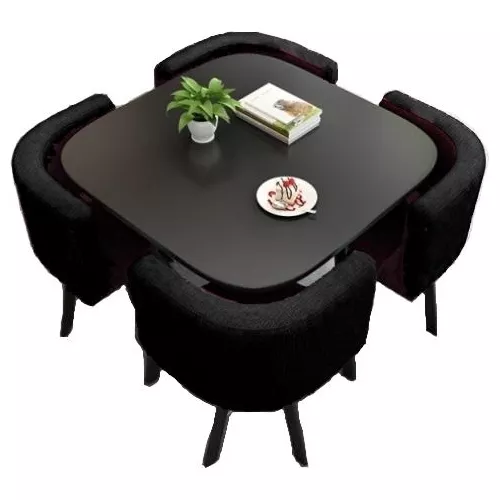 Combo Mesa Comedor Cuadrada 1 Metro Madera Negra 4 Sillones