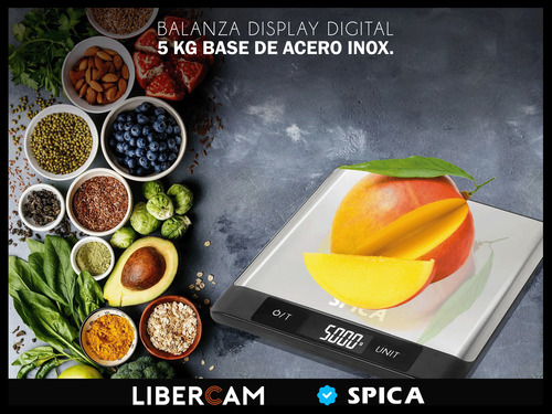 Balanza De Cocina Digital Spica Lbal-40 De 1gr Hasta 5kilos Negro 5 Kg