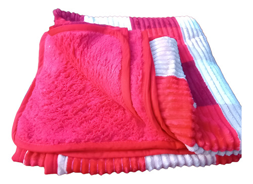 Frazada Edredon Acolchado Corderito 2 Plazas Plush Soft Rojo Ajedrez