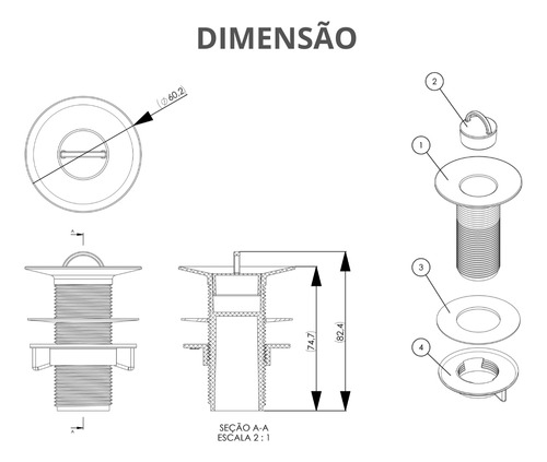 Válvula Lavatório Tanque Sem Ladrão e Sem Unho V8 Branco Durín