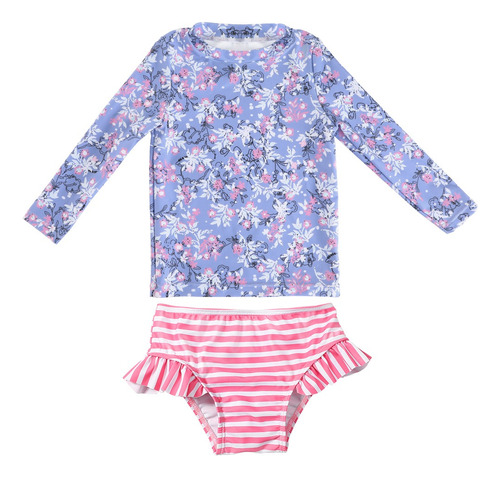 Traje De Baño Floral Para Niña 2 Piezas Protección Solar