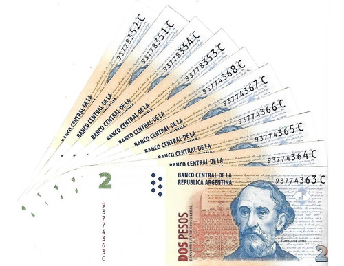 Lote X 10 Billetes $2 Con Leyenda Serie C Unc Palermo