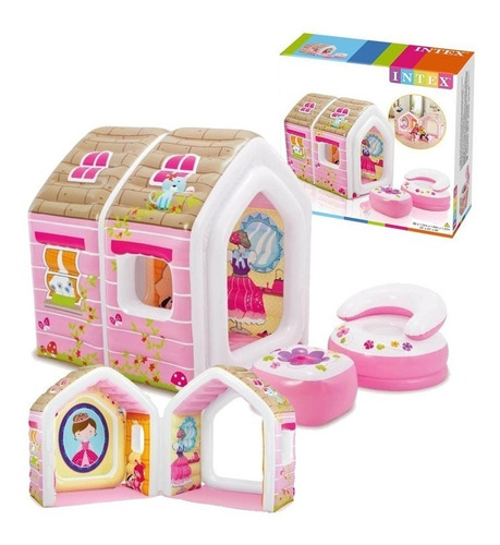 Imagen 7 de 10 de Casita Inflable Intex De Princesas + Sillon + Puff + Envio