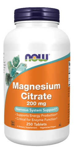 Magnesio Citrate 200mg Now 250 Tabletas Importado De Euu