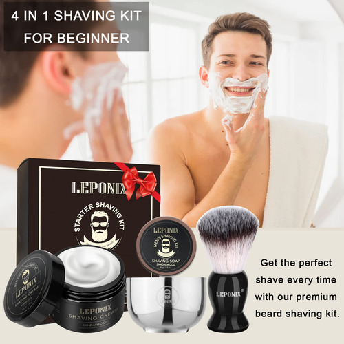 Kit De Afeitado Leponix Para Hombre Con Jabón, Brocha Y Crem