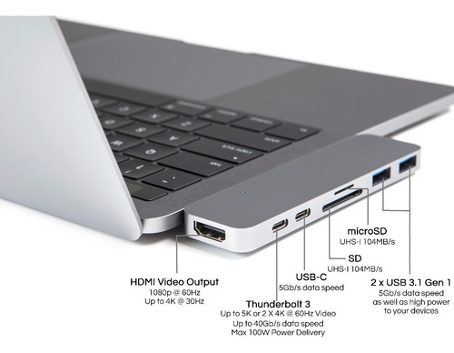 Imagen 2 de 8 de Adaptador Usb C Hub Mac Macbook Air Pro Hdmi 4k 40gbs Cuotas