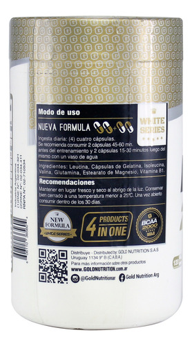 Gold Nutrition X2 Bcaa 2000 Suplemento Aminoácidos 120c 3c