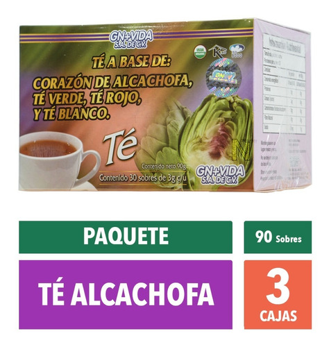 (3 Piezas) Té Alcachofa (30 Sobres) Gn+vida