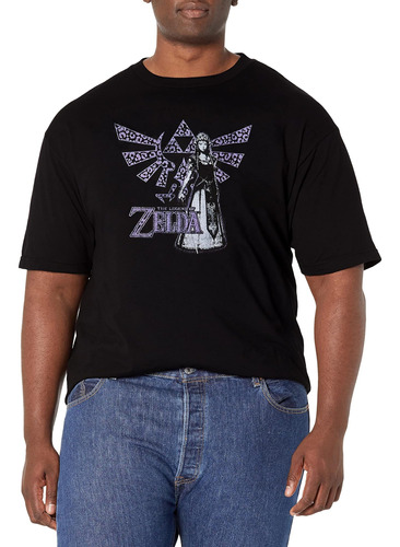  Camiseta Nintendo Mens & Tall Zelda Cheetah Crest, Preta, 