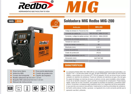 Maquina De Soldar 3 En 1 Mig-200 Mma/tig/mig Mas Carrete 5kg
