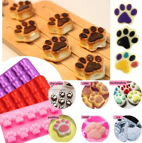 3 Moldes De Silicona Para Cachorros Con Forma De Pata Y Hues