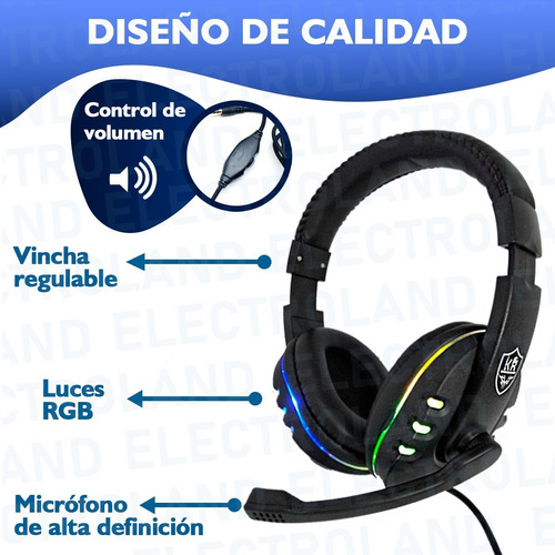 Imagen 8 de 10 de Auricular Gamer Micrófono Luz Led Rgb Sonido Hq Ps4 Pc