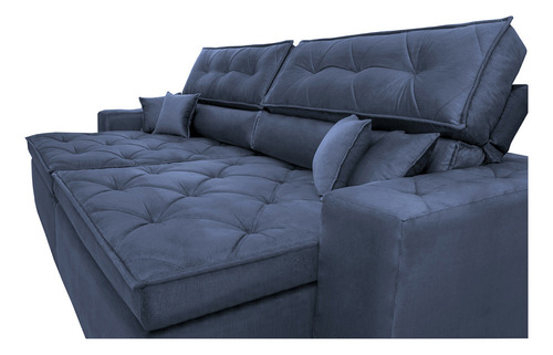 Sofá Austin 2,02m Retrátil, Reclinável com Molas no Assento e Almofadas, Suede Azul Cama inBox