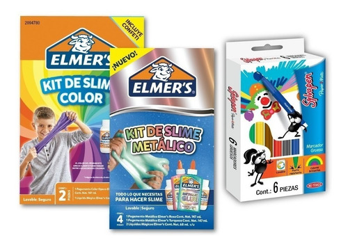 Kit Elmer's Slime Metalico 4 Unid Y Kit Color 2 Unid Y Mas