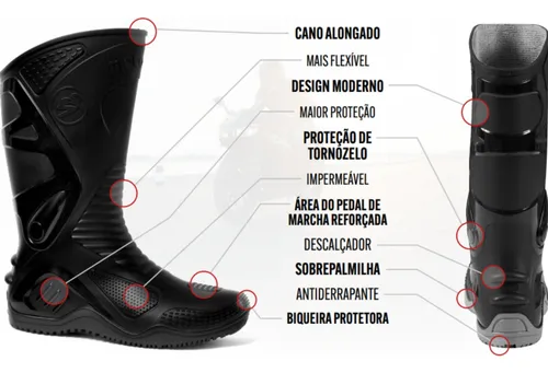 Bota Chuva Motosafe Preta Imperme vel Motociclista Motoboy Frete