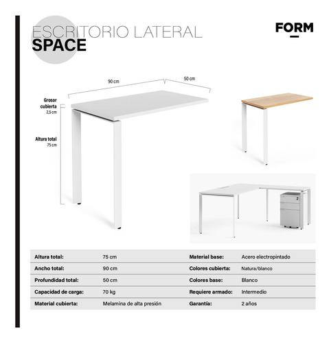 Lateral Para Escritorio Space 50x90 Blanco