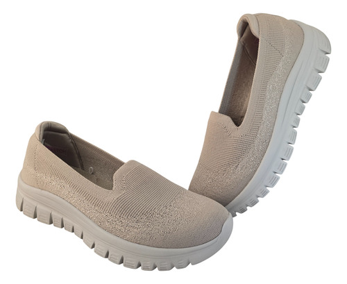 Tenis Mujer Confort Descanso Ligeros Graceful Memory Foam Slip Ins Resorte Skechers 100697 Beige
