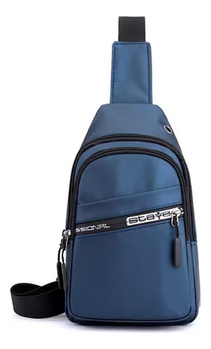 Bolsa Transversal Shoulder Bag Masculina Mochila Impermeável Cor Azul Correia De Ombro Preto Desenho Do Tecido Lisa