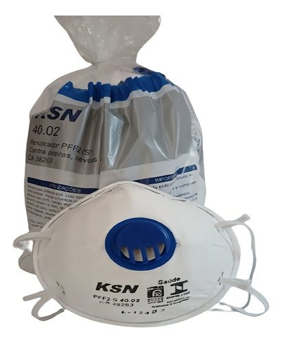Kit Respirador Pff2(s*) C/v Ksn 40.02 Ca38263 20und Branca Cor Branco Desenho Do Tecido Concha