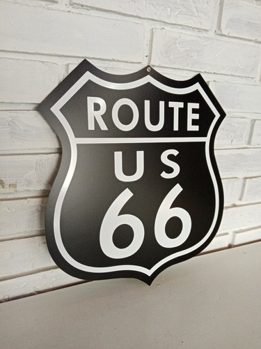 Vintage Route 66 Black Letrero De Metal Estilo Antiguo